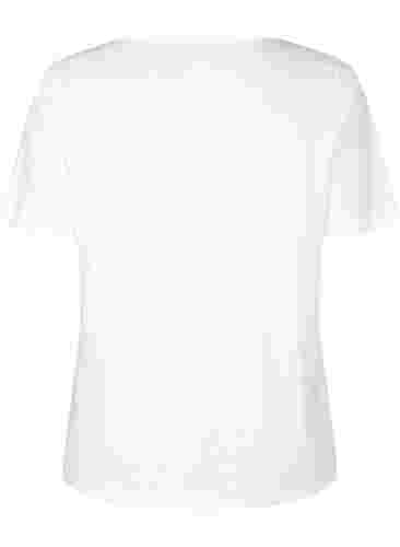 Bomulds t-shirt med blondebånd, Bright White, Packshot image number 1