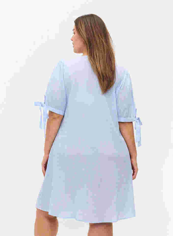 Stribet skjortekjole i bomuld , Blue Stripe, Model image number 1