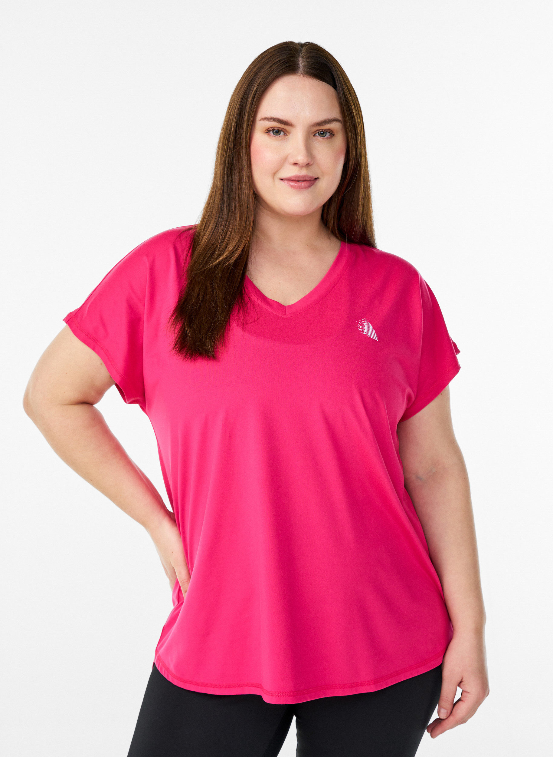 Kort&aelig;rmet tr&aelig;nings t-shirt med v-hals, Lyser&oslash;d, Model