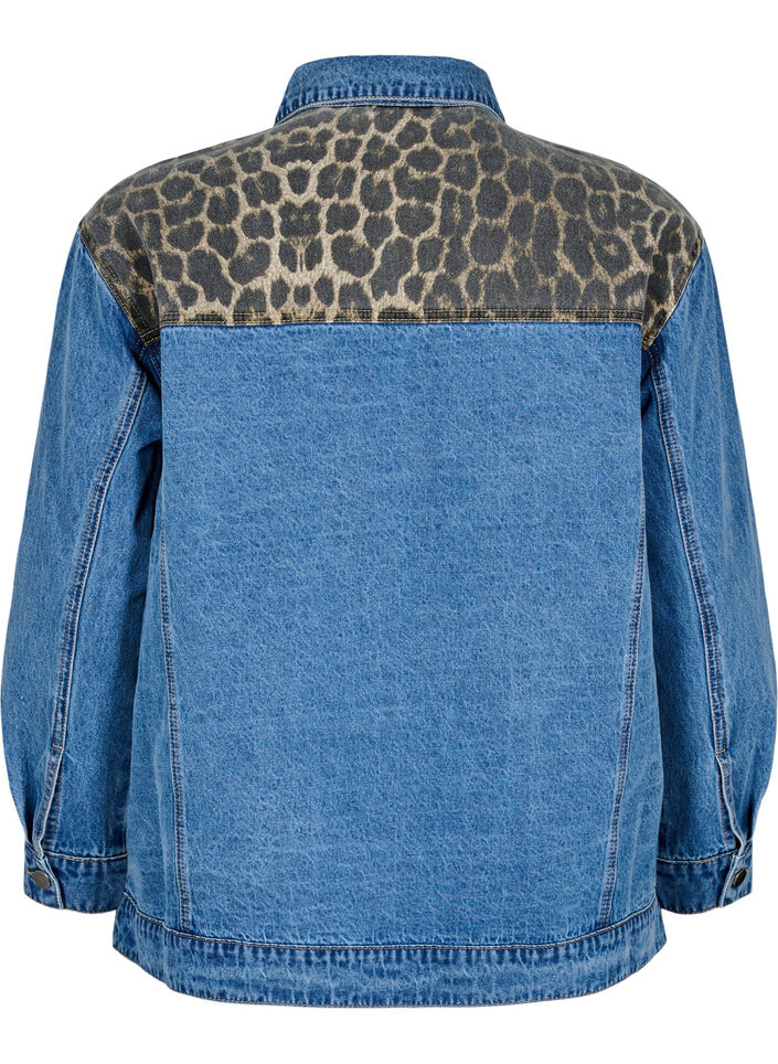 Denimskjorte med leopardprint-detaljer, Blå, Packshot image number 1