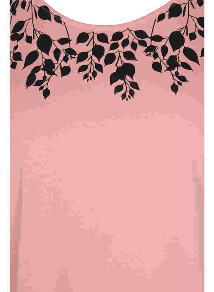 Bomulds t-shirt med printdetaljer, Blush mel Leaf, Packshot image number 2
