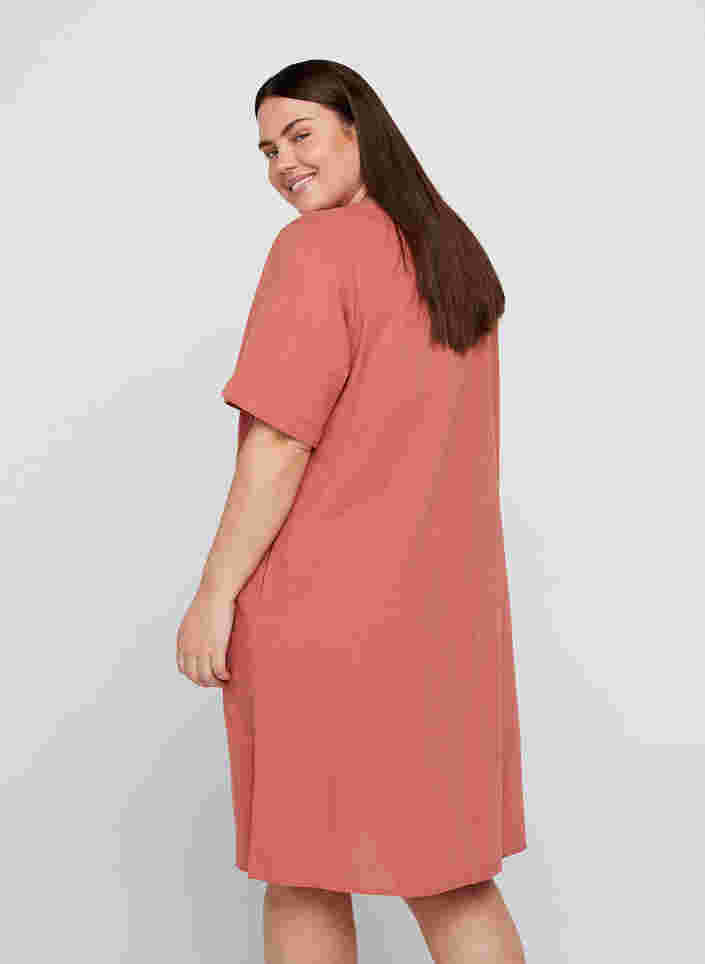 Kortærmet kjole i bomuldsmix med hør, Canyon Rose, Model image number 1