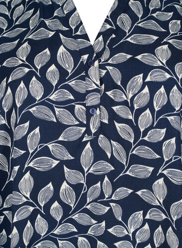 Bluse med smock og v-udskæring, Navy Leaf, Packshot image number 2
