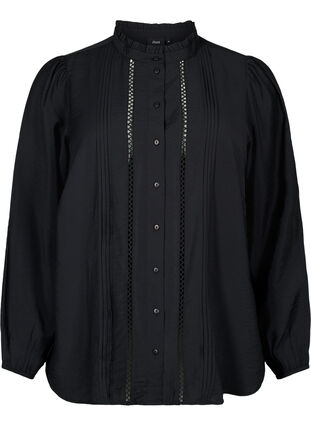 Skjortebluse i viskose med flæsekrave, Black, Packshot image number 0