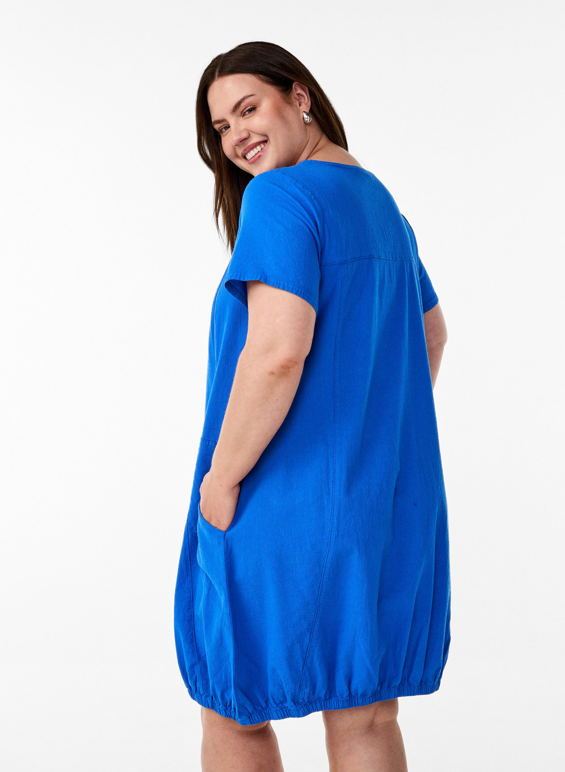 ZizziKort&aelig;rmet kjole i bomuld, Bl&aring;, Model image number 2