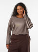 Stribet bluse med lange &aelig;rmer, Brun, Model image number 0