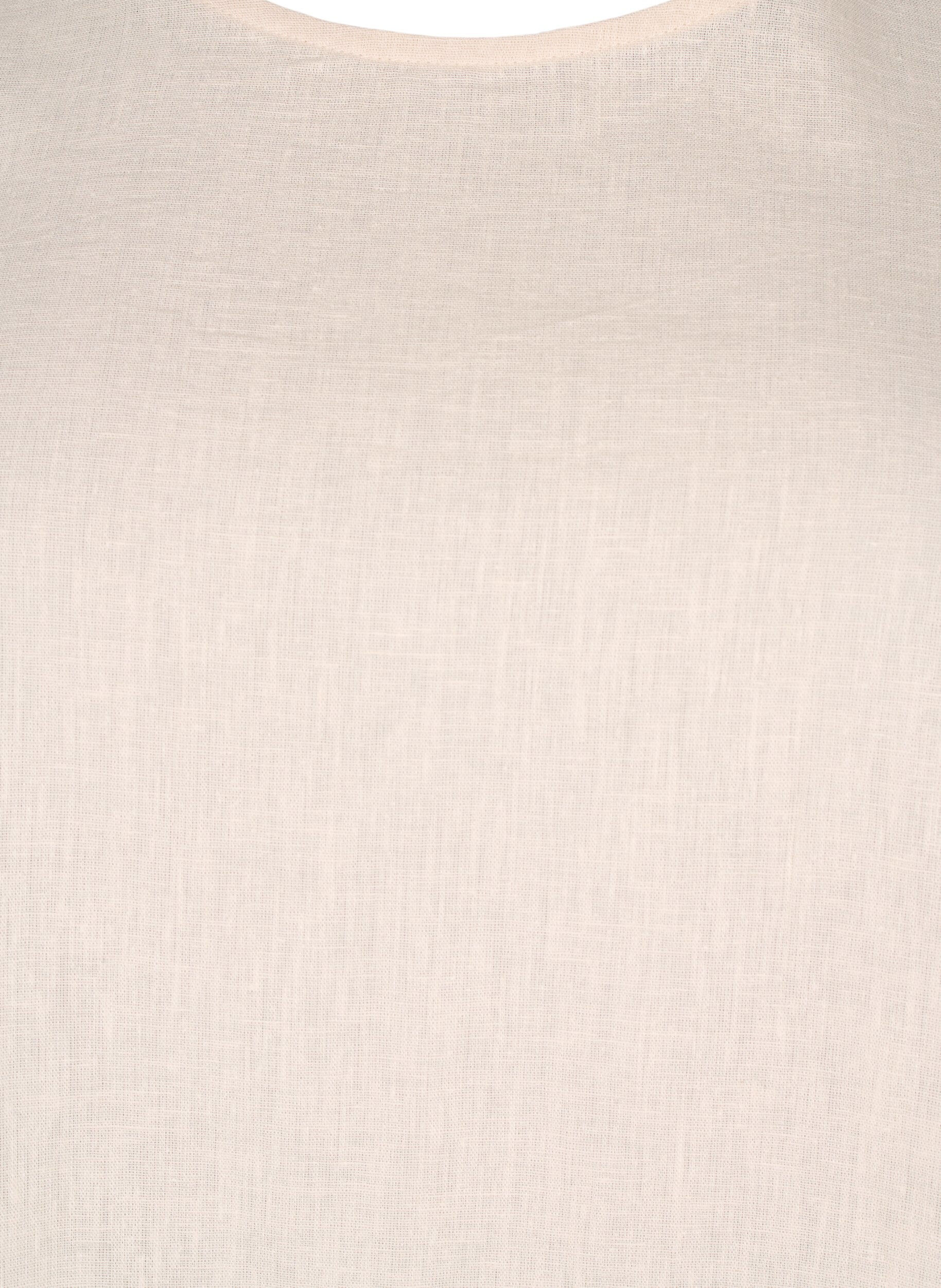 Zizzi Kort&aelig;rmet bluse i bomuldsmix med h&oslash;r og sn&oslash;redetalje, Sandshell, Packshot image number 2