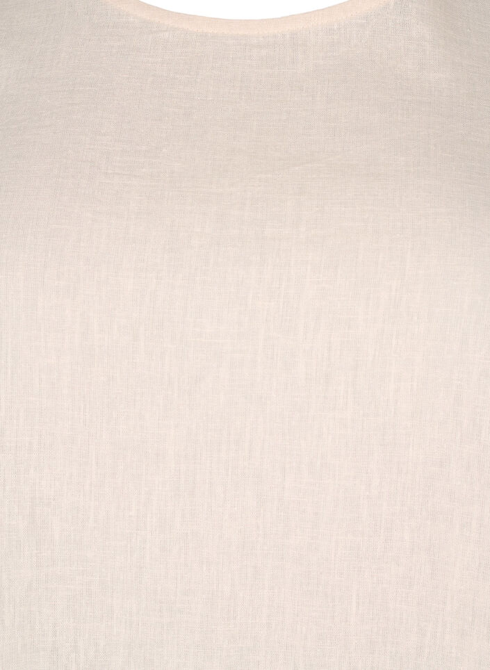 Kortærmet bluse i bomuldsmix med hør og snøredetalje, Sandshell, Packshot image number 2