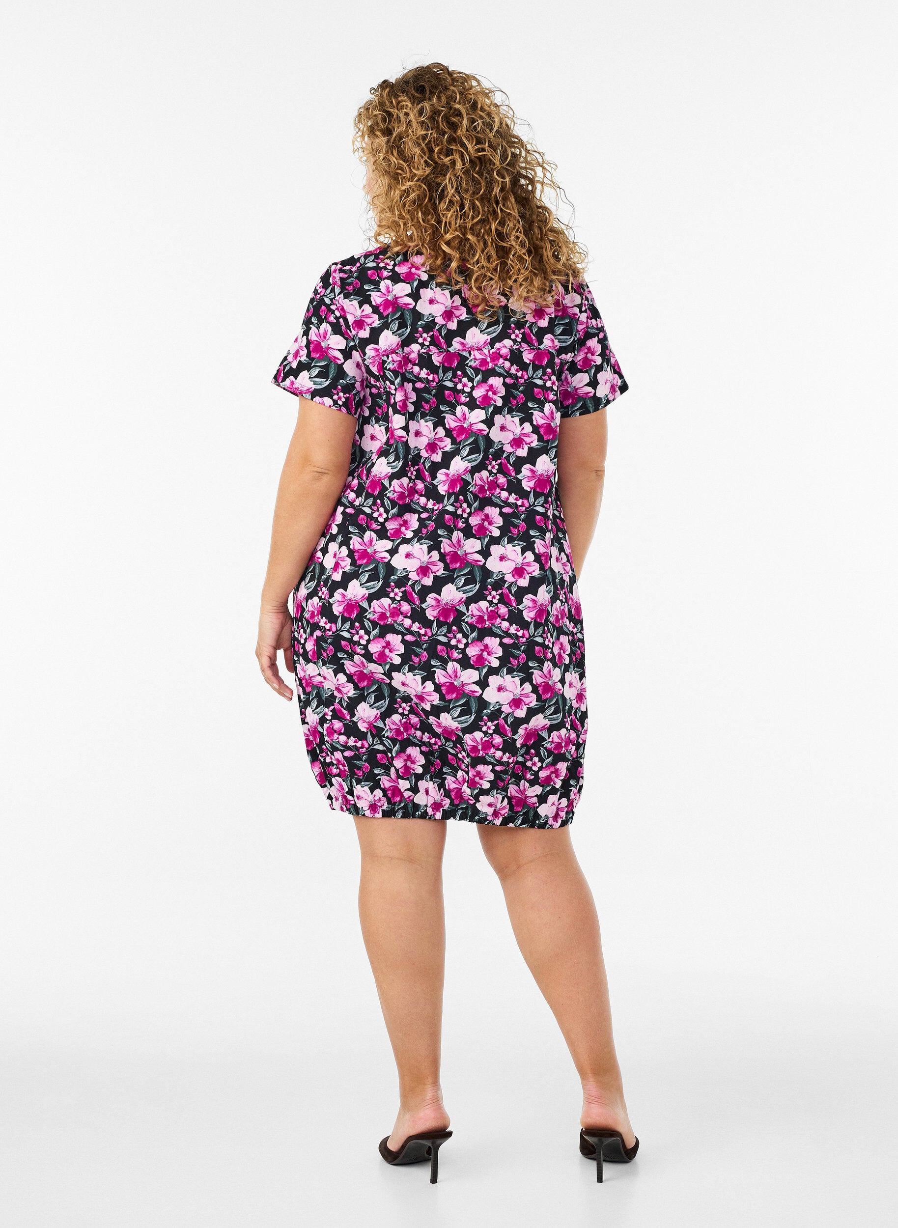 ZizziKort&aelig;rmet bomuldskjole med print, Sort, Model image number 2
