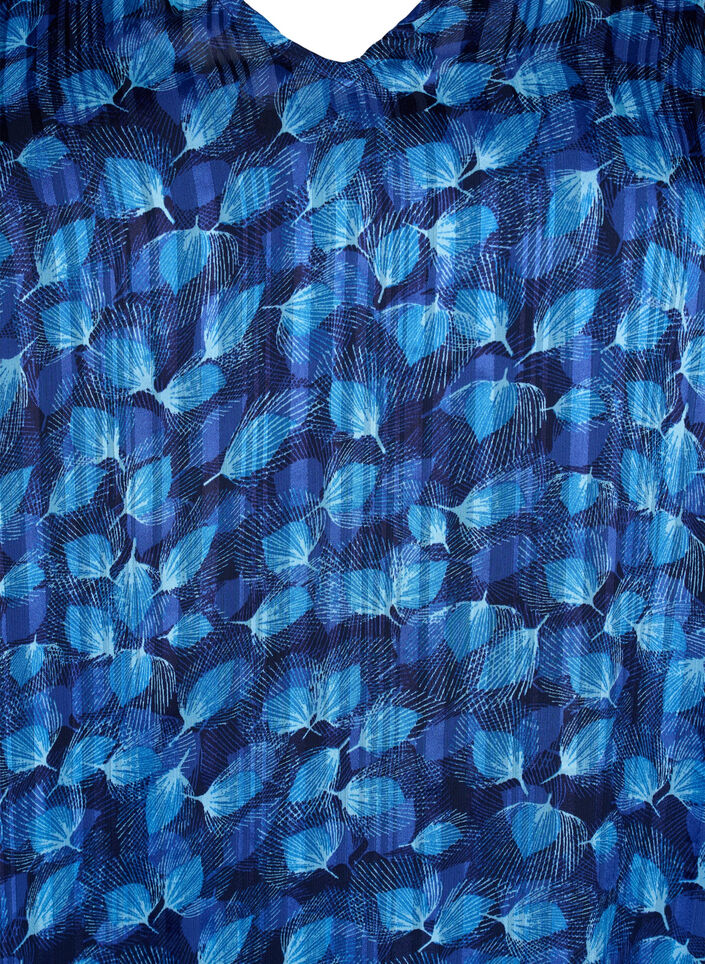 Printet kjole med v-hals og 3/4 ærmer, Navy Blazer Leaf AOP, Packshot image number 2