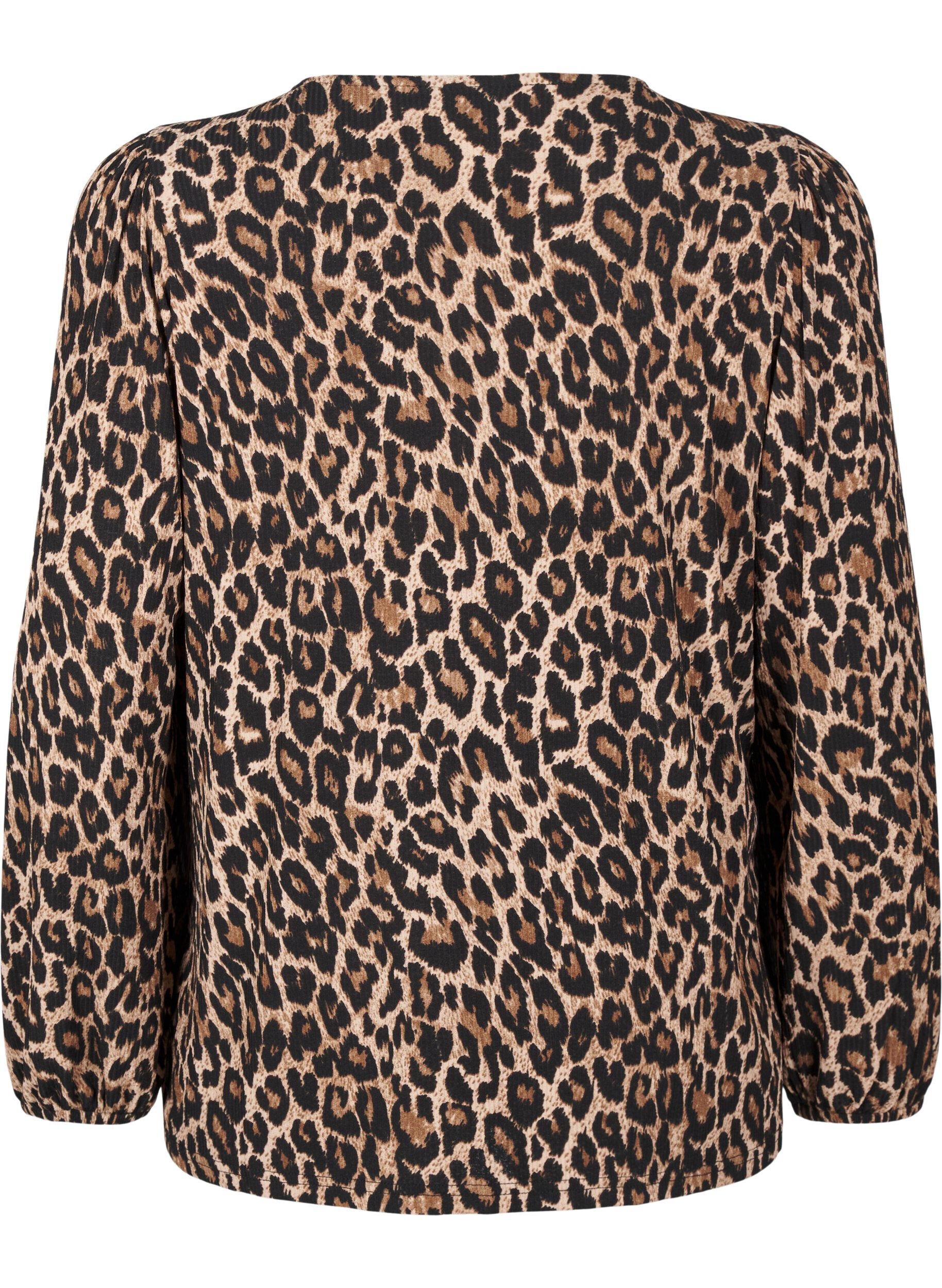 ZizziBluse med lange &aelig;rmer og leoprint, Brun, Packshot image number 1