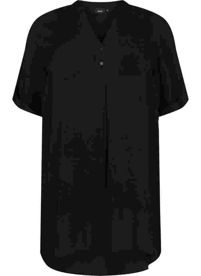 Viskose tunika med korte ærme, Black, Packshot image number 0
