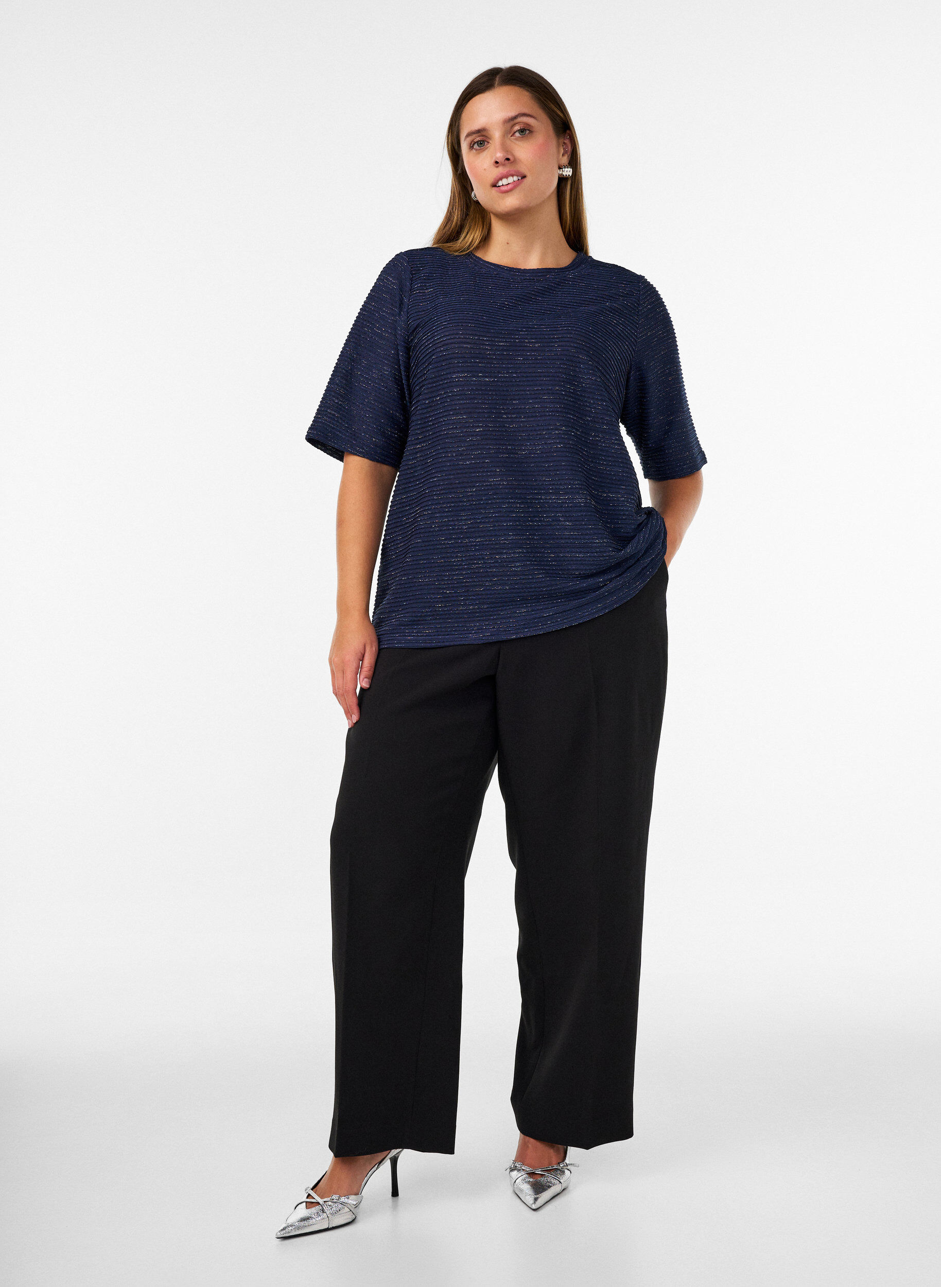 ZizziBluse med struktur og glimmer, Bl&aring;, Model image number 1