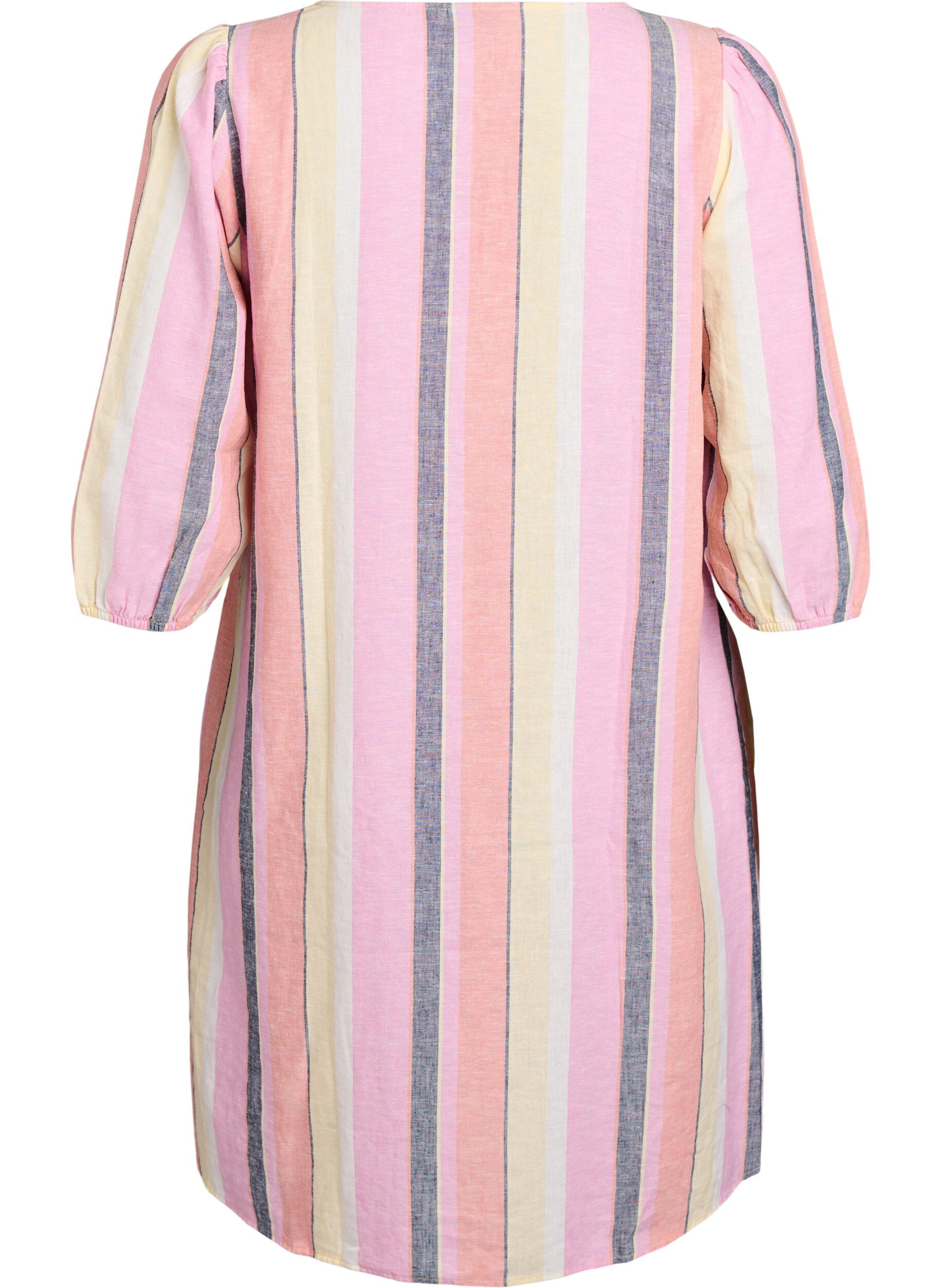 Zizzi Kort kjole i h&oslash;r og viskose med 3/4 &aelig;rmer, Gul, Packshot image number 1