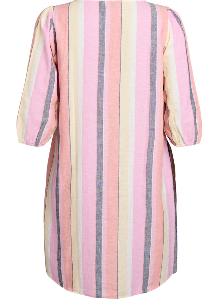 Kort kjole i h&oslash;r og viskose med 3/4 &aelig;rmer, Gul, Packshot image number 1