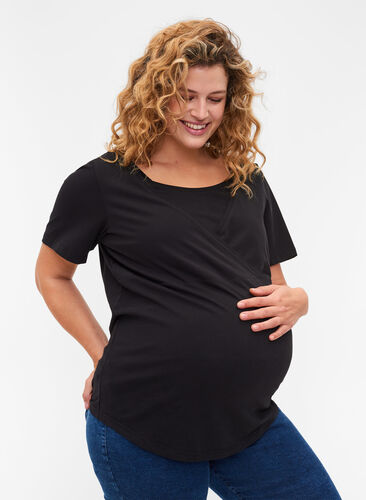 Kortærmet graviditets t-shirt i bomuld, Black, Model image number 0