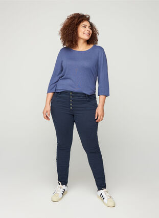 Tætsiddende bukser med knaplukning, Dark Blue, Model image number 3