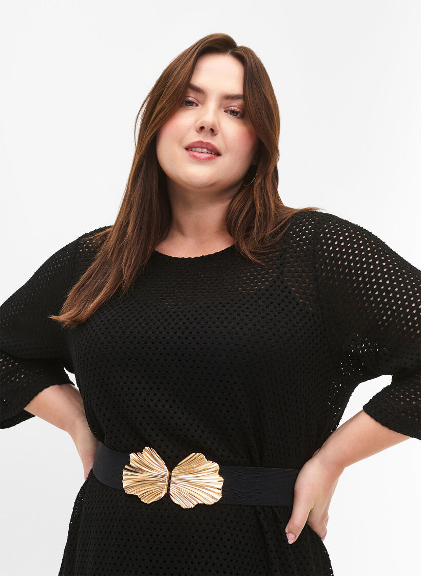 Stretchy taljebælte med guldfarvet spænde, Black, Model image number 0