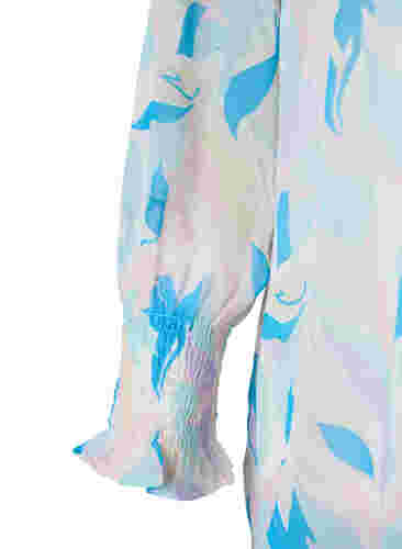 Blomstret bluse med lange ærmer og v-hals, White/Pastel Leaf, Packshot image number 3