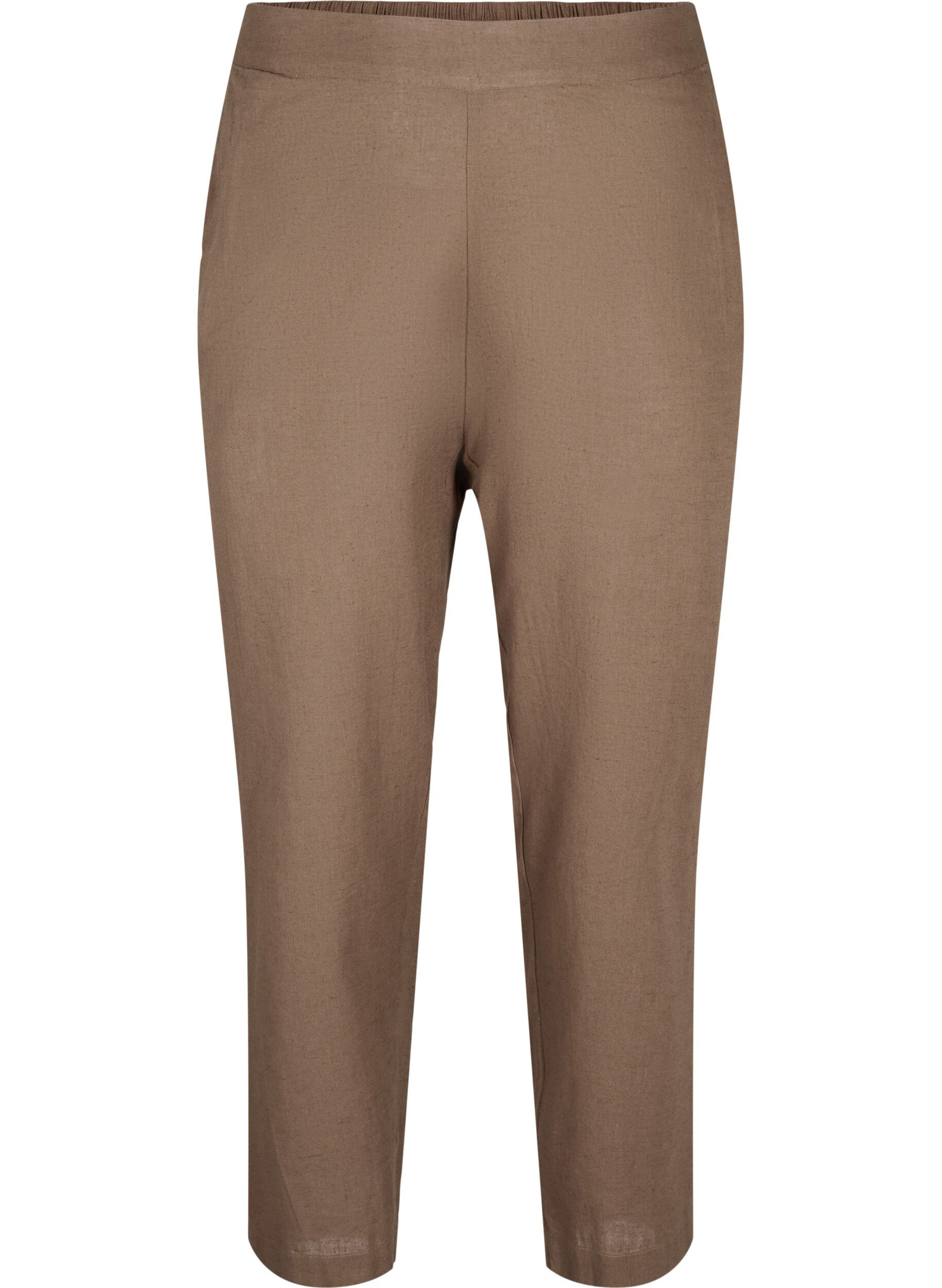 Zizzi L&oslash;se bukser i h&oslash;r-bomuldsmix, Cub, Packshot image number 0