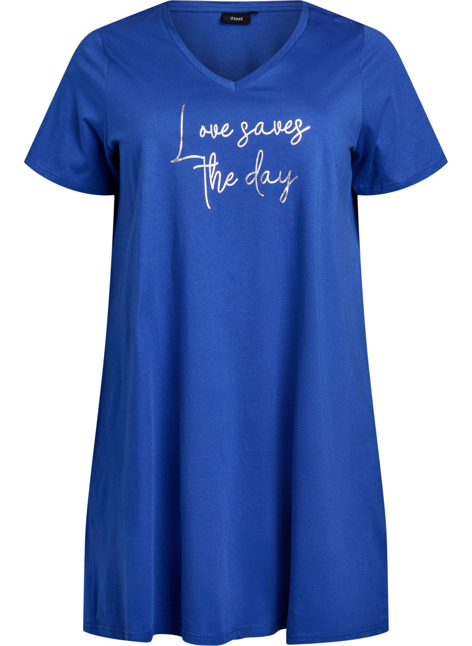 Natkjole i &oslash;kologisk bomuld med v-hals 