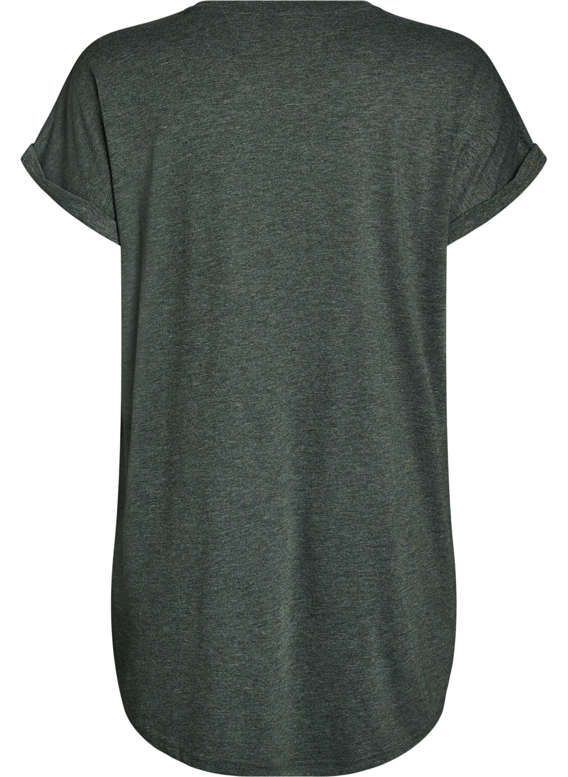 Zizzi Kort&aelig;rmet natkjole med tekstprint, Gr&oslash;n, Packshot image number 1