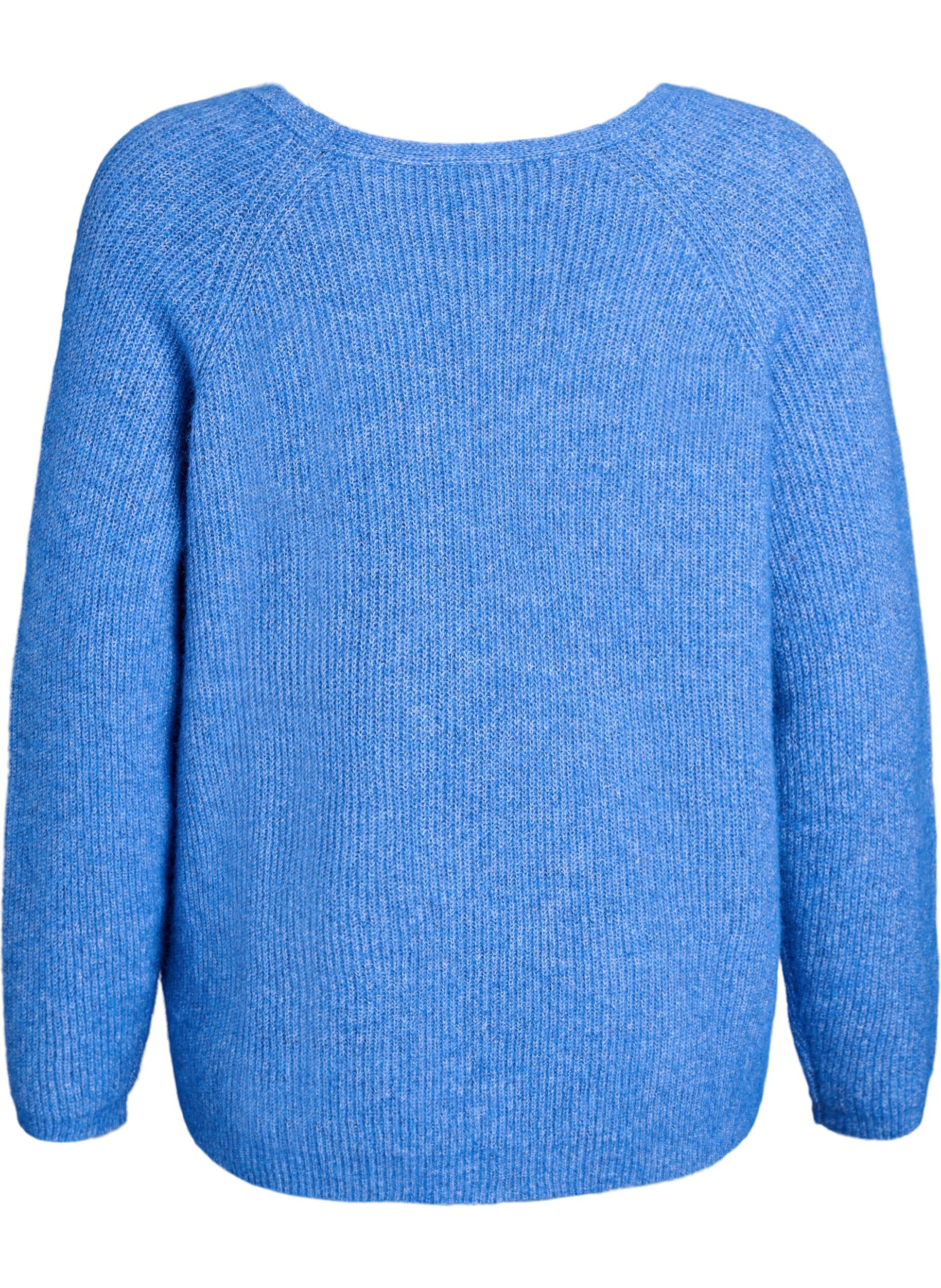 ZizziStrikbluse med V-hals og raglan&aelig;rmer, Bl&aring;, Packshot image number 1