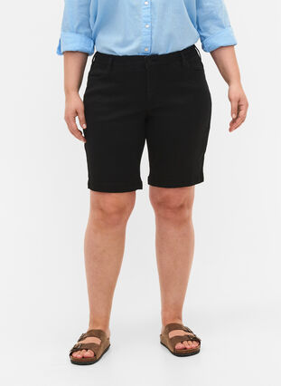 Slim fit Emily shorts med normal talje, Black solid, Model image number 3