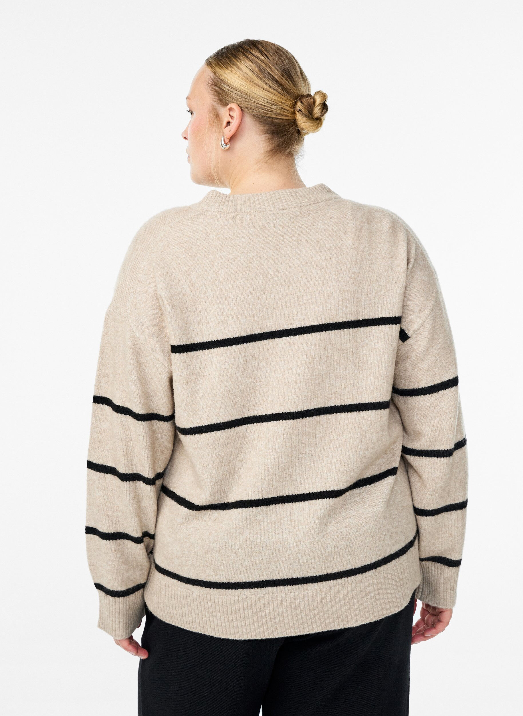 Zizzi L&oslash;s striktr&oslash;je med striber, Beige, Model image number 2