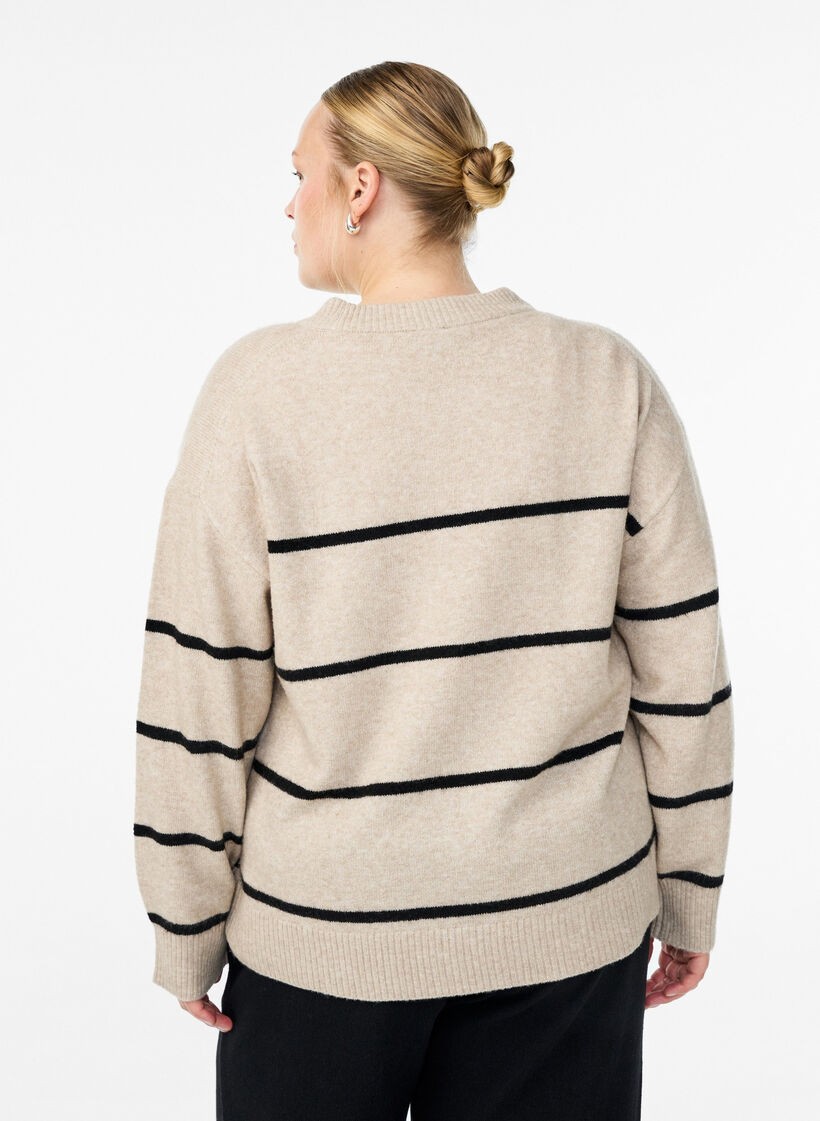 Løs striktrøje med striber, Beige, Model image number 2