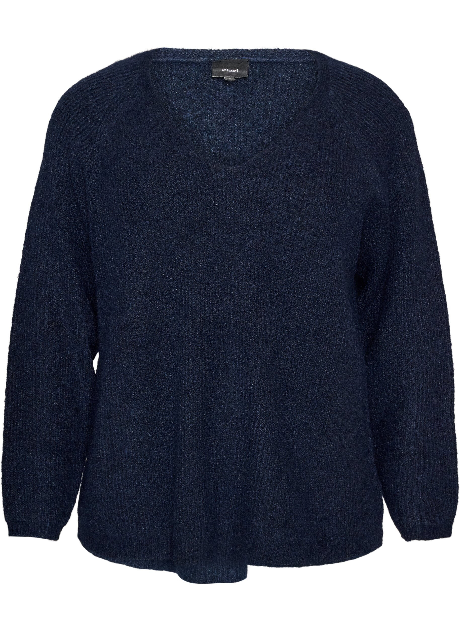 ZizziStrikbluse med V-hals og raglan&aelig;rmer, Bl&aring;, Packshot image number 0