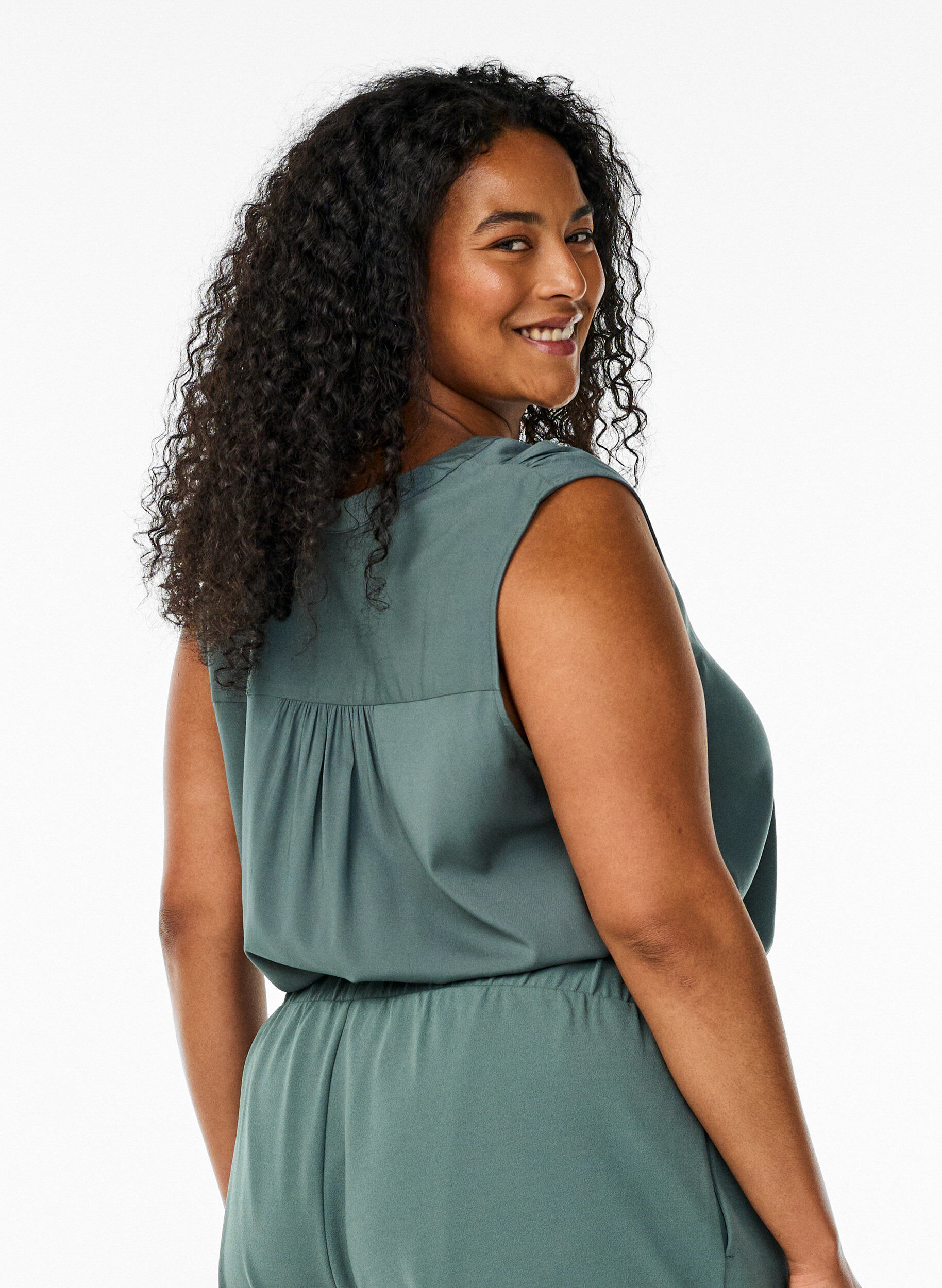 Zizzi&AElig;rmel&oslash;s viskosebluse, Gr&oslash;n, Model image number 2