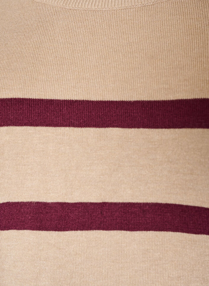 Stribet strikbluse med korte &aelig;rmer, Beige, Packshot image number 2