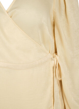 Wrap bluse med pufærmer, Birch, Packshot image number 2