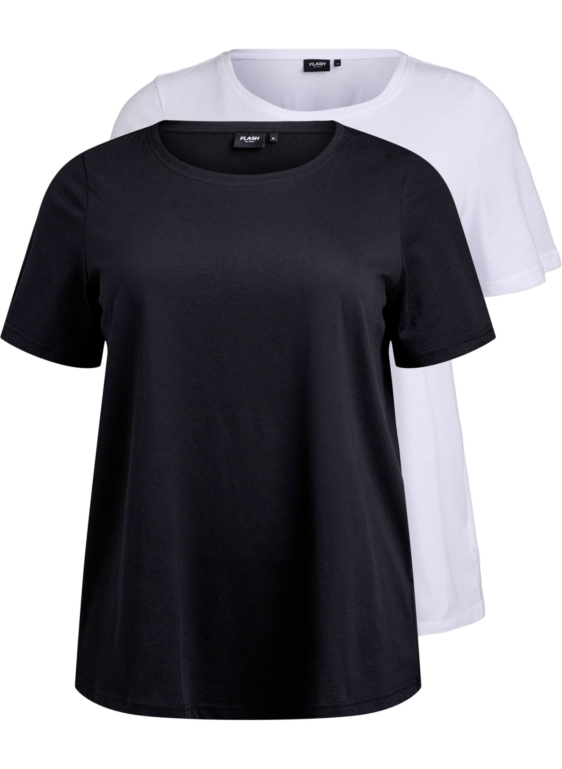 Zizzi FLASH - 2-pak t-shirts med rund hals, Black/White, Packshot image number 0