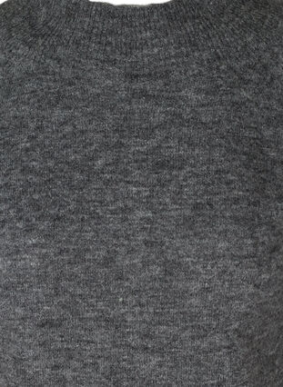 Strikbluse med ribkanter og rund halsudskæring, Dark Grey Melange, Packshot image number 2