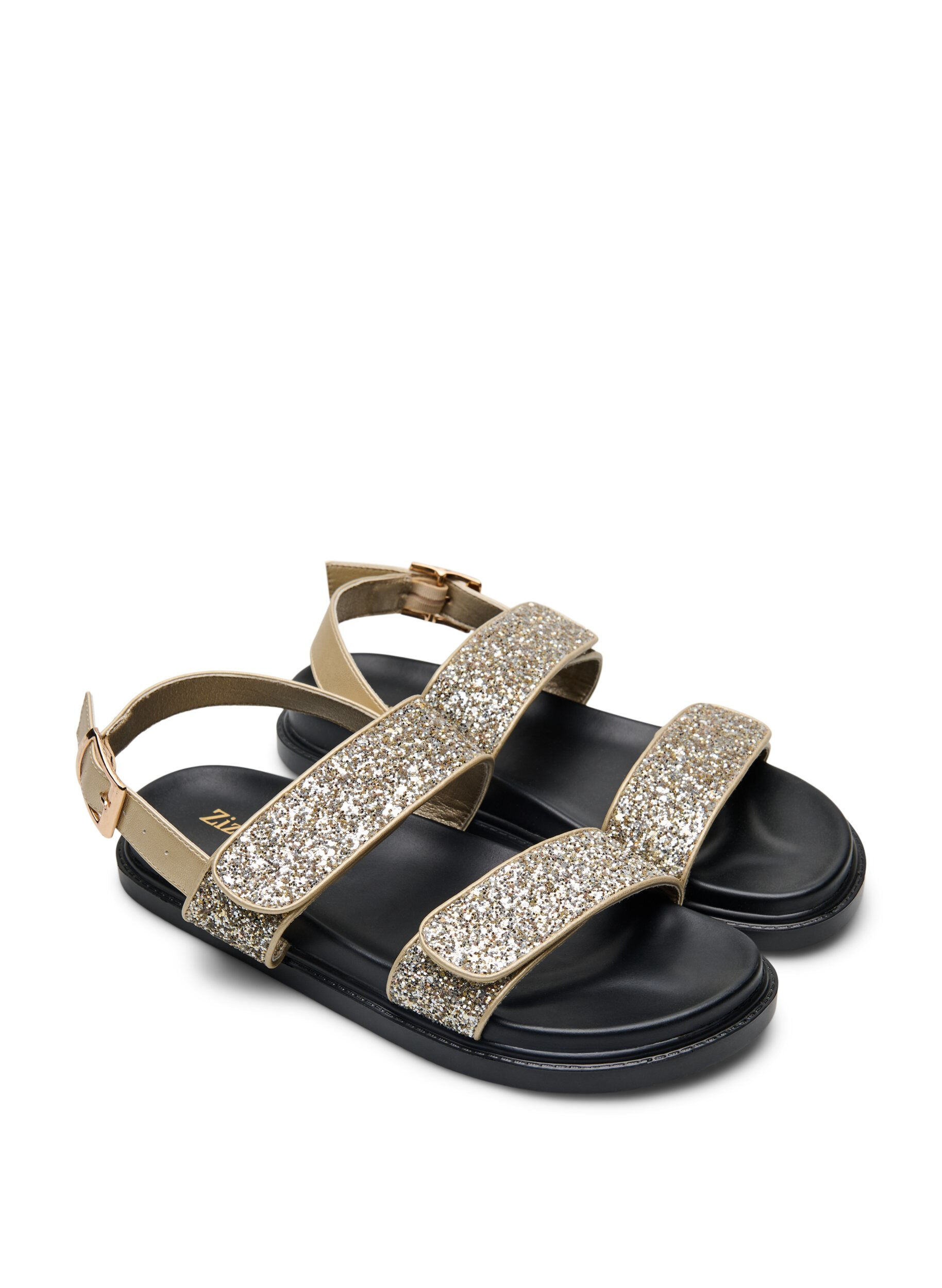 Zizzi Wide fit - Glitter sandal med velcrolukning, Guld, Packshot image number 1