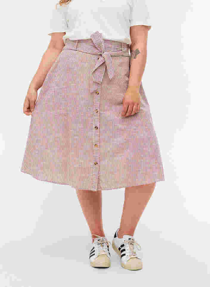 Stribet nederdel med lommer i bomuld, Dry Rose Stripe, Model image number 2