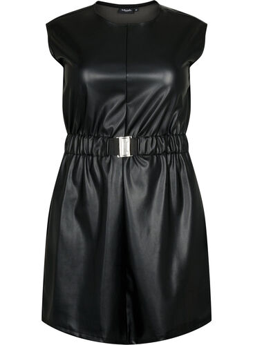 Kort kjole i læderlook, Black, Packshot image number 0