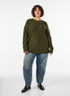 Strikbluse med V-formet ribm&oslash;nster og slidser, Gr&oslash;n, Model image number 1