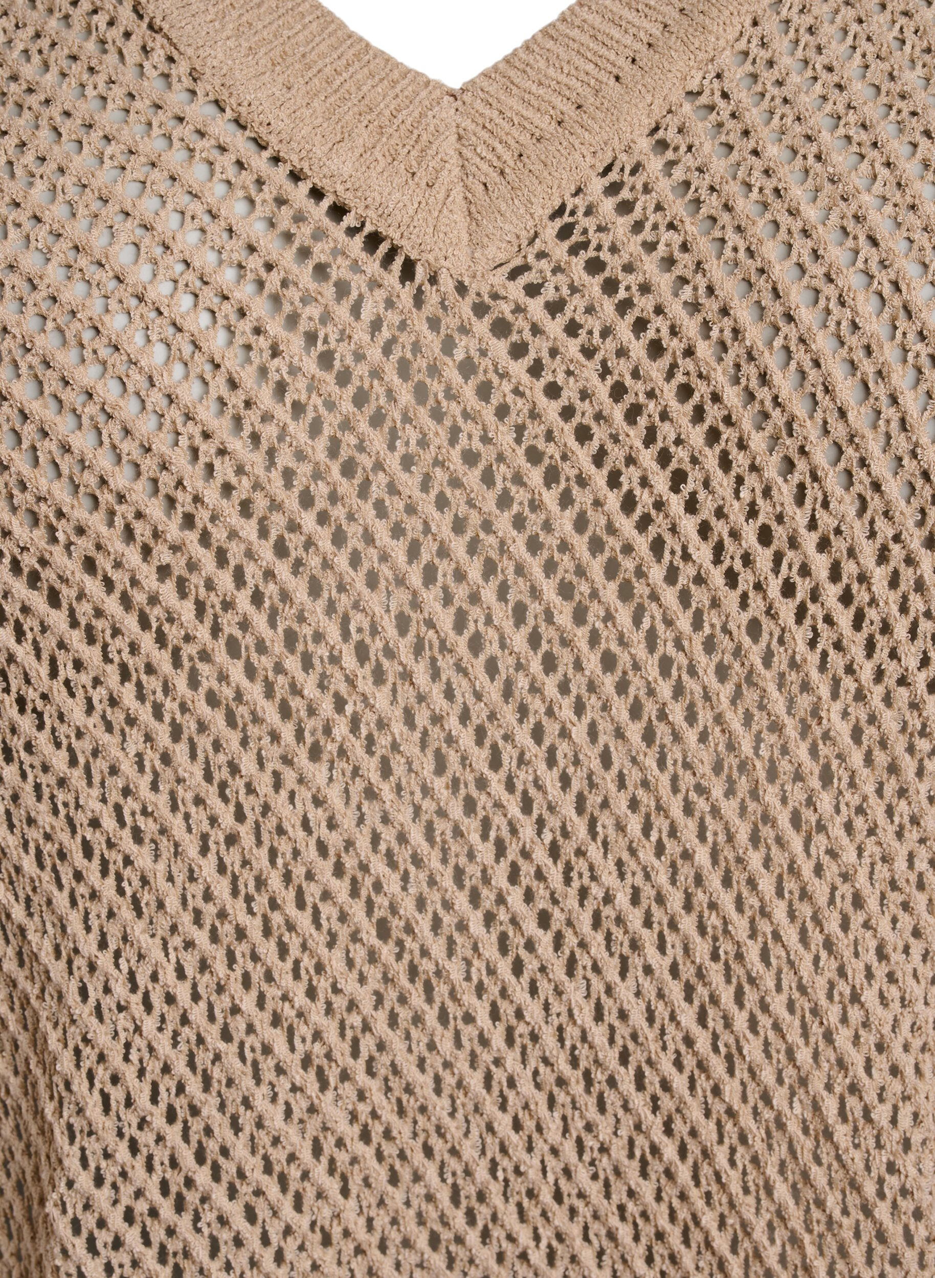 Zizzi FLASH - Kort&aelig;rmet strikbluse med v-hals, Beige, Packshot image number 2