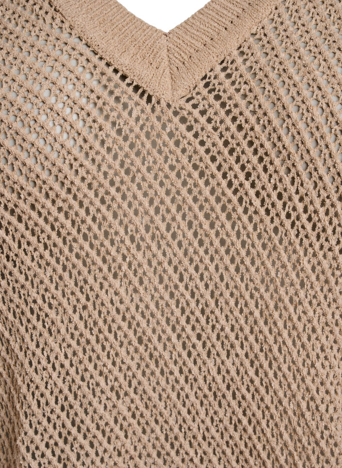 FLASH - Kortærmet strikbluse med v-hals, Beige, Packshot image number 2