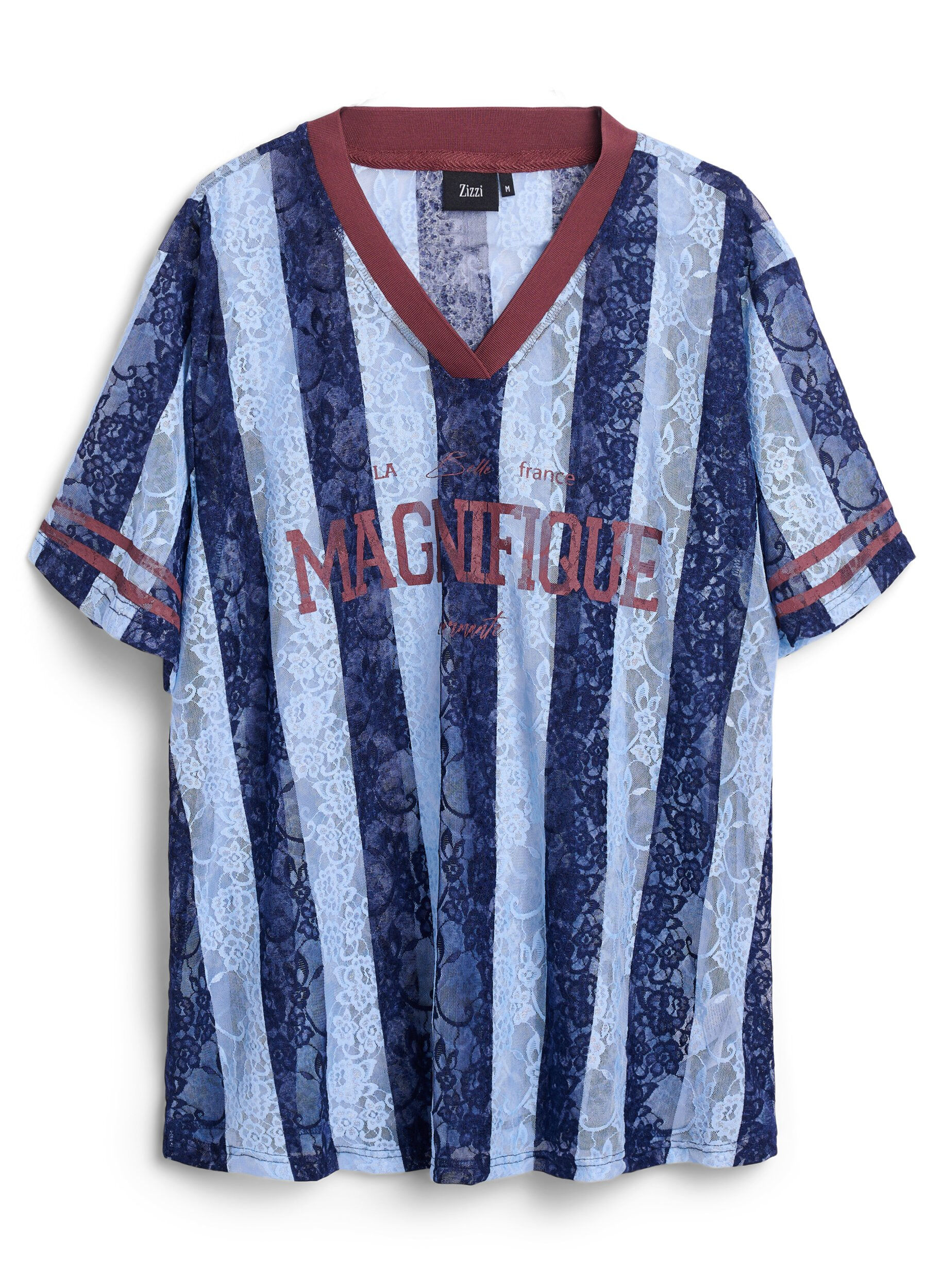 Stribet blondebluse med statementprint