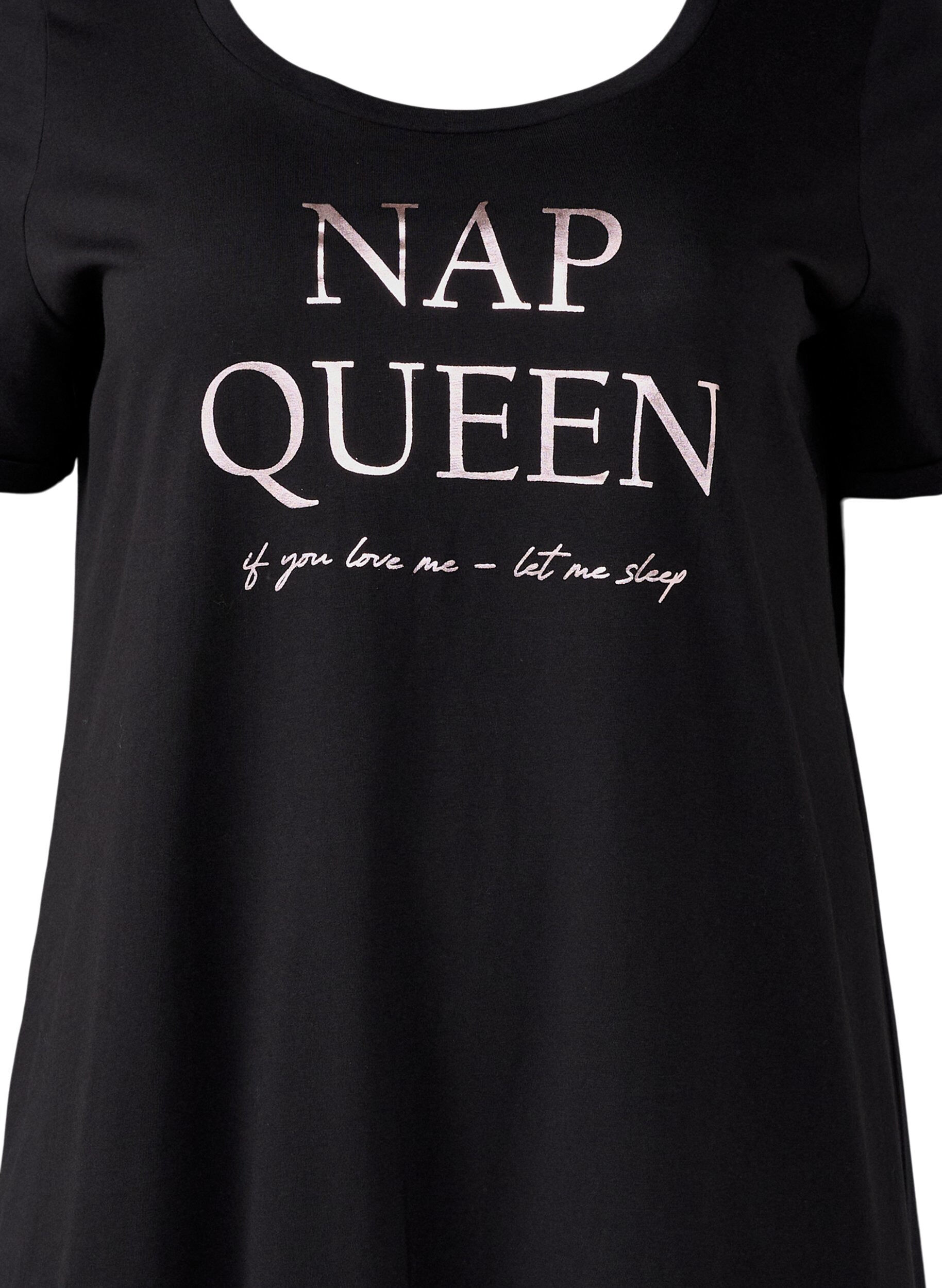 Zizzi Kort&aelig;rmet natkjole i &oslash;kologisk bomuld , Sort, Packshot image number 2