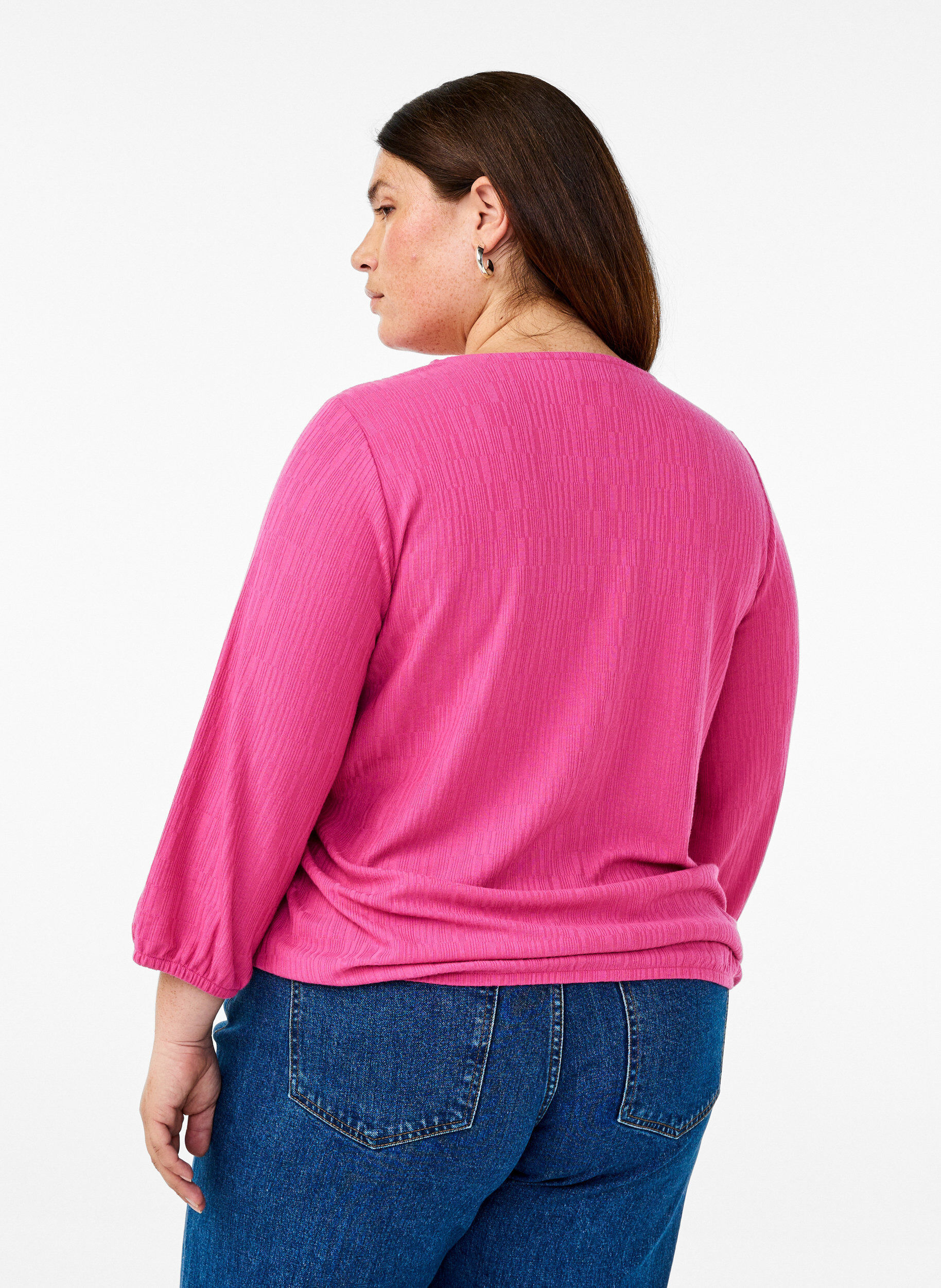 ZizziBluse med struktur og 3/4 &aelig;rmer, Lyser&oslash;d, Model image number 2