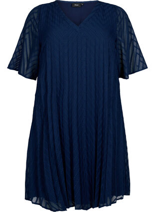 Kortærmet kjole med struktur, Navy Blazer, Packshot image number 0