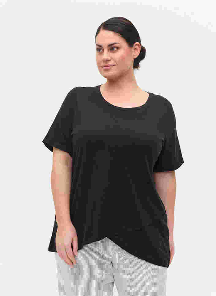 Bomulds t-shirt med korte ærmer, Black, Model image number 0