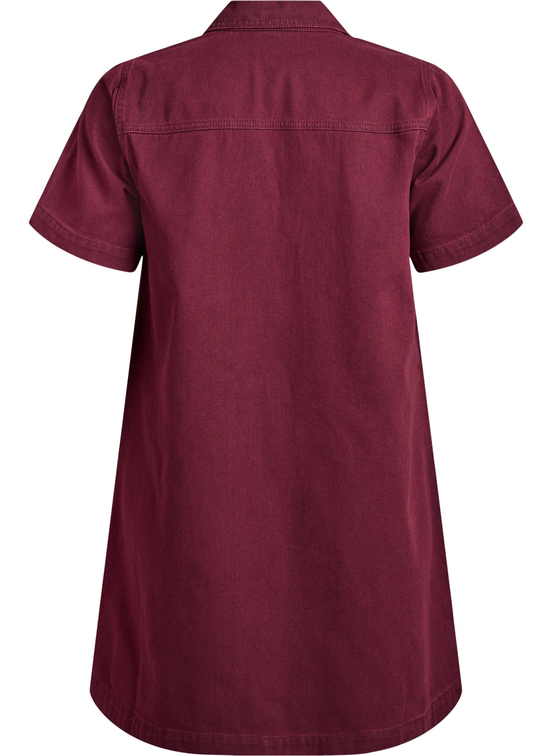 Zizzi Kort denimkjole med krave og V-hals, R&oslash;d, Packshot image number 1