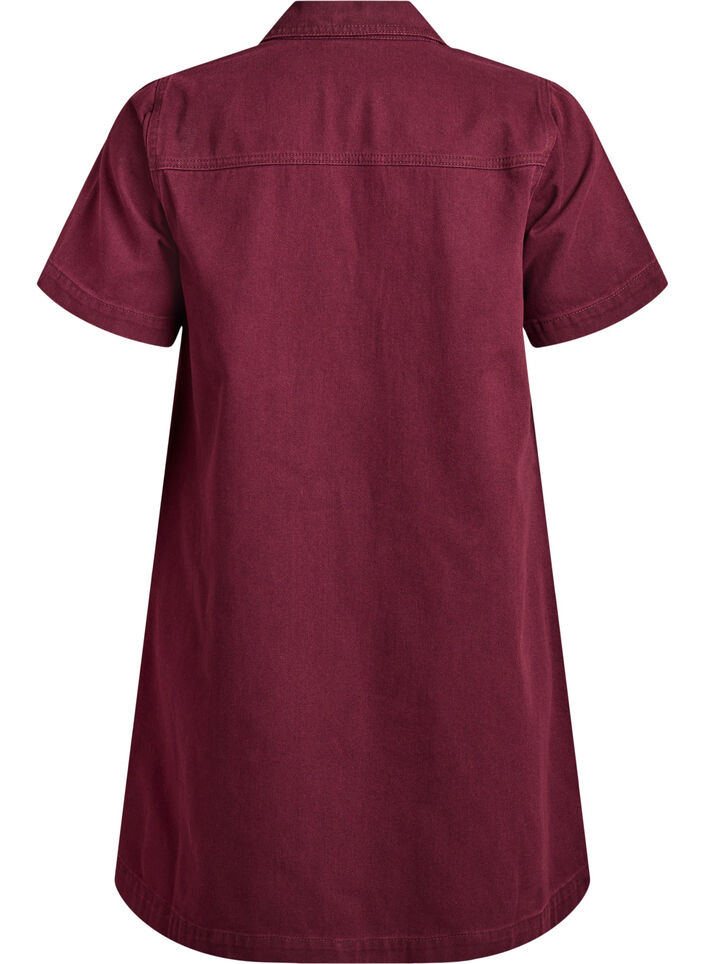 Kort denimkjole med krave og V-hals, Rød, Packshot image number 1