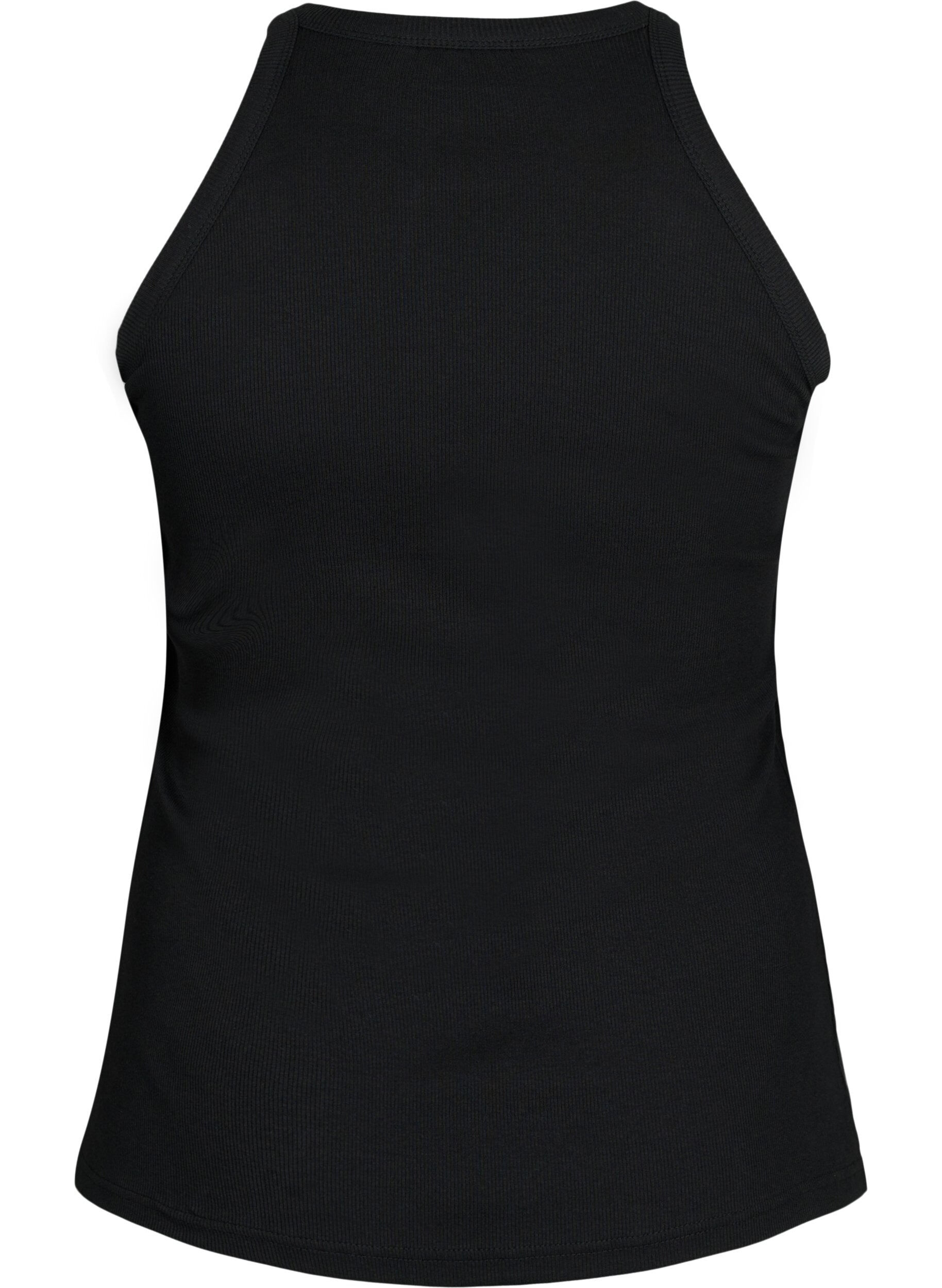 Zizzi Ribbet tanktop i bomuld, Black, Packshot image number 1